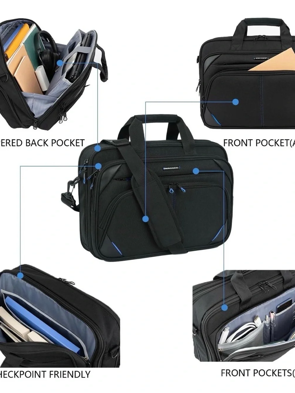 KROSER 17.3” Laptop Briefcase Travel Messenger Bag Black TSA Friendly NWT